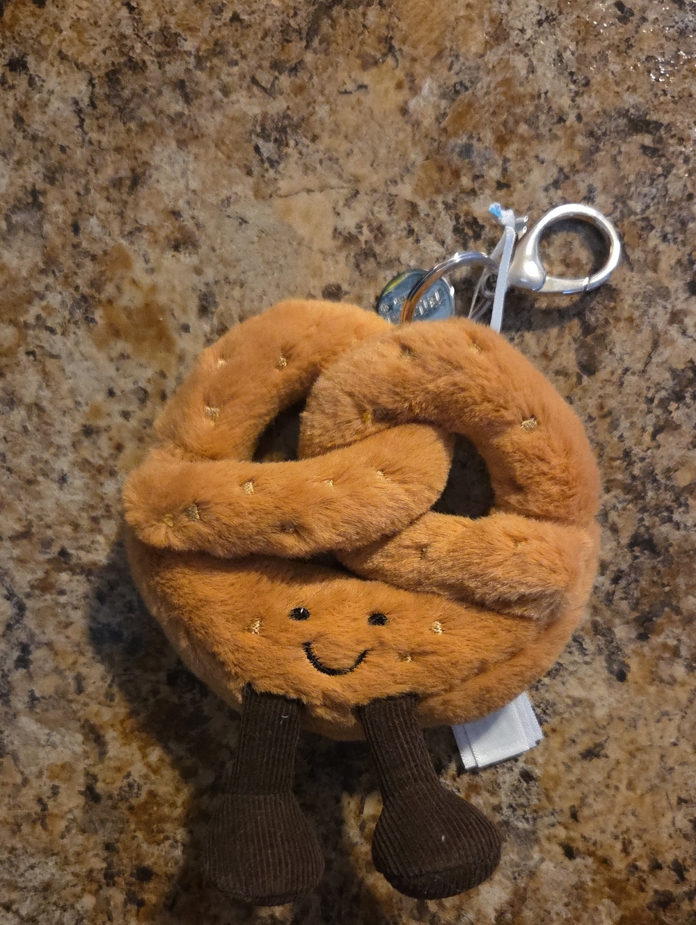 Jellycat Brown Plush Pretzel Keychain with Smiling Face
